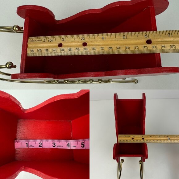 Vtg Christmas Holiday Santa Sleigh Sled Wood Metal Gold Legs Skis Red Green READ - Picture 4 of 11